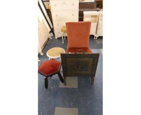 A Ladies Nursing Chair, Two Stools and A Galleon Fire Screen 