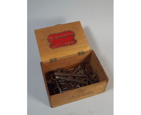 A Vintage Cigar Box Containing Collection of Old Keys