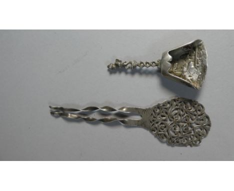 A Dutch Silver Tea Caddy Spoon and A Filigree Silver Hair Pin 