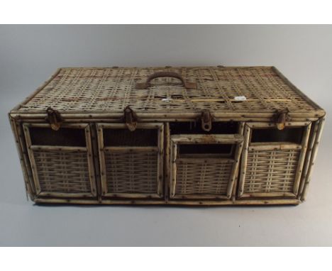 A Vintage Wicker Bird or Animal Carrying Box with Four Openings, 63 cm Wide
