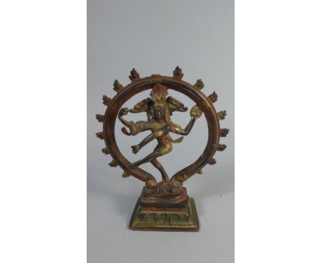 A Sri Lankan Patinated Brass Statue of Shiva, Nataraja 'Lord of the Dance' in Traditional Pose, Missing Top Finial, 17cm High