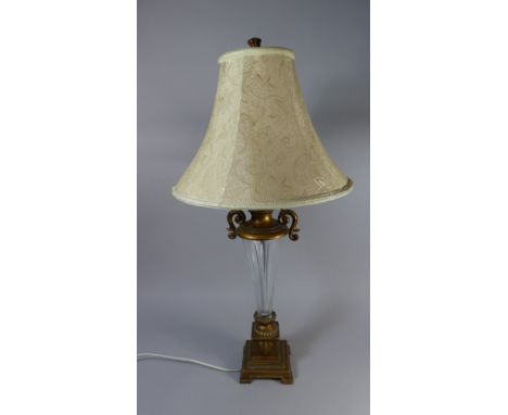 A French Style Brass and Glass Table Lamp with Shade, Lamp 60 cm High