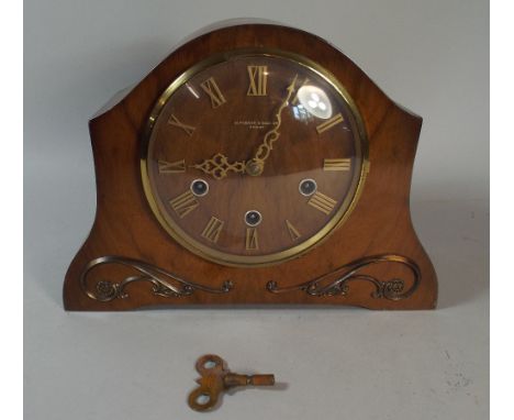 An Edwardian Walnut Westminster Chime Mantle Clock Inscribed H Pidduck and Sons, Hanley, 30 cm Wide