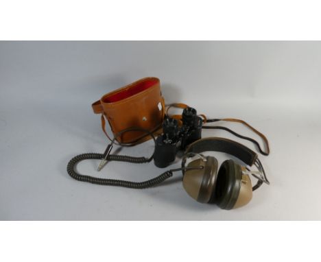 A Pair of Vintage Koss Headphones and A Pair of Leather Cased 8 x 30 Binoculars 