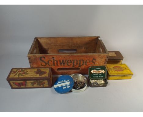 A Vintage Schweppes Bottle Case Together with Collection of Vintage Tins
