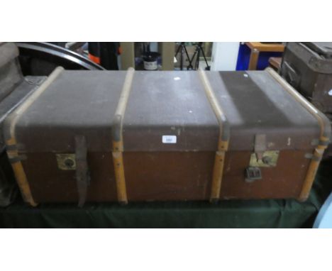 A Canvas and Wooden Bound Travelling Trunk, 90 cm Long