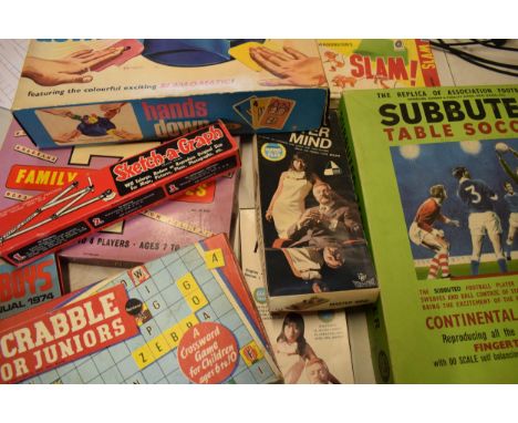 A collection of vintage board games to include Subbuteo, Scrabble for Juniors and others (Qty).  All unchecked for completene