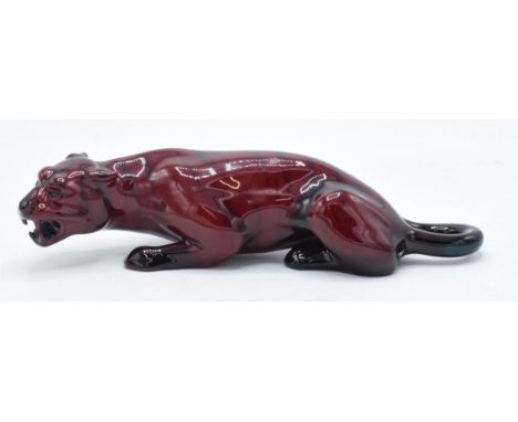 Royal Doulton flambé crouching tiger, 25cm long.  In good condition with no obvious damage or restoration though there is a s