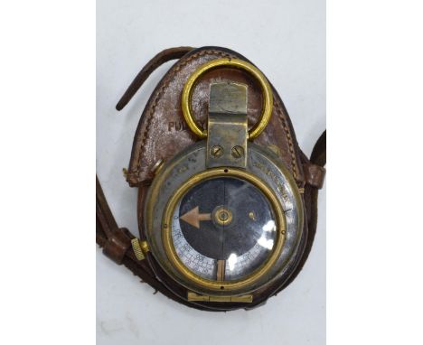 World War One WW1 Pulley and Powell military compass dated 1915 with broad arrow and original leather case dated 1916.  