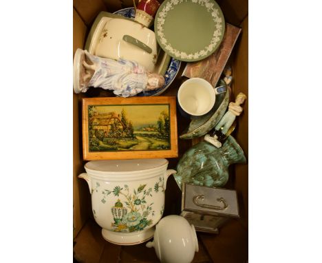 A mixed collection of items to include Royal Worcester figure, clocks, Wedgwood tazza and other items (Qty).  Condition mixed