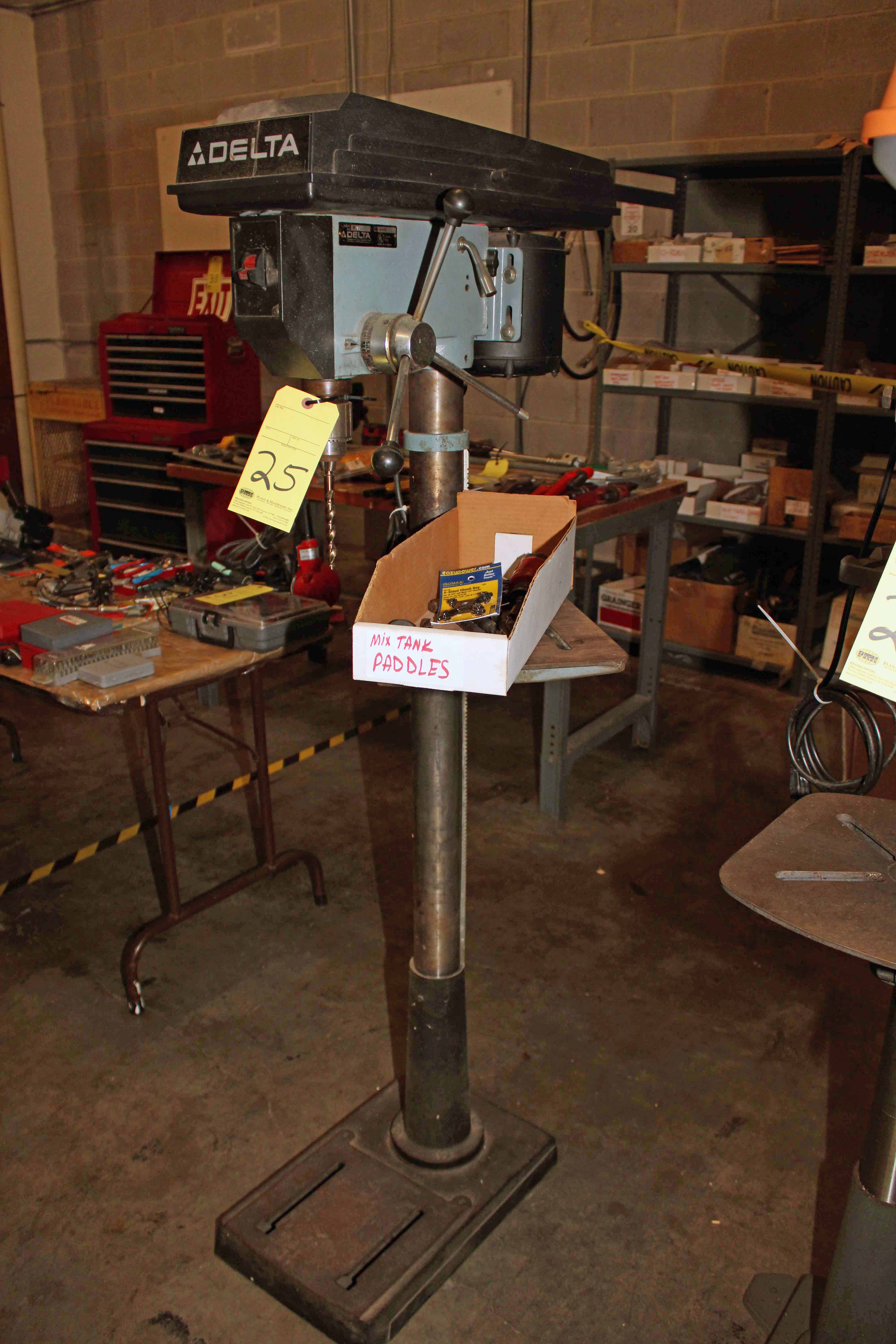 FLOOR TYPE DRILL PRESS, DELTA 14" MDL. 14070, w/Jacobs chuck & tooling