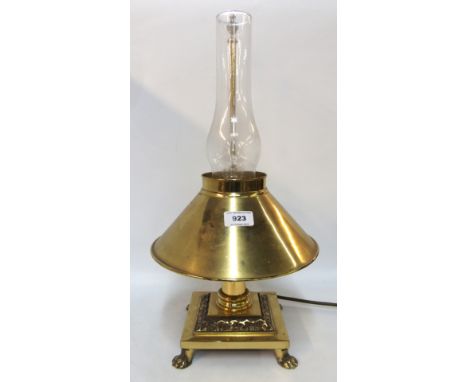 A brass oil lamp converted to electric Condition Report: Available upon request