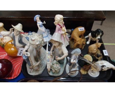 Assorted figures including a Lladro boy and donkey (af), a Nao figure of a girl, Coalport and Royal Doulton figures etc Condi