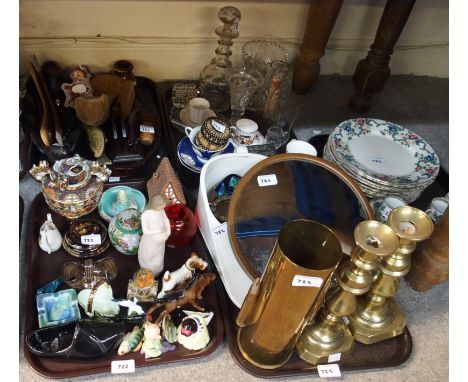 A Disney Snow White pepper pot, other ornaments, trench art brass, pair of brass candlesticks, glassware etc Condition Report