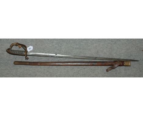 A Victorian infantry officer's sword by Sibley &amp; Linney with etched blade, in leather scabbard, blade 84cm Condition Repo