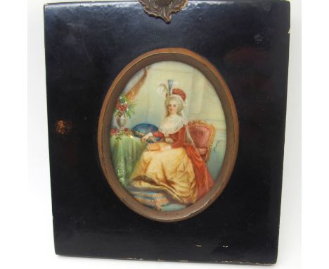 A painted portrait miniature of a lady signed Beaux, 8.5 x 6.5cm and two Oriental watercolours Condition Report: Available up