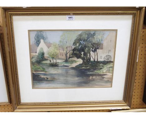 ALEXANDER ADAM Water mill, signed, watercolour, 29 x 40cm, WILLIAM TIMMINS Bridge over the Firth and Clyde canal, signed, wat