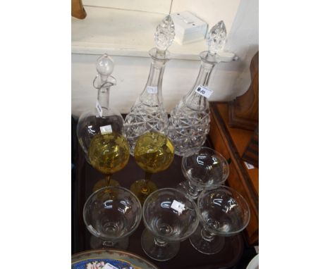 Assorted antique glassware including decanters and drinking glasses Condition Report: Available upon request