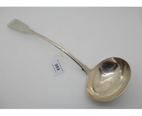 A silver soup ladle, maker's marks DM, Edinburgh 1822, fiddle pattern, monogrammed "D", 35.5cm long, 234gms Condition Report: