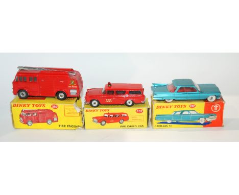 Twelve Dinky models comprising, 256 Police Patrol Car, 259 Fire Engine, 193 Rambler Station Wagon, 113 M.G.B. Sports Car, 147