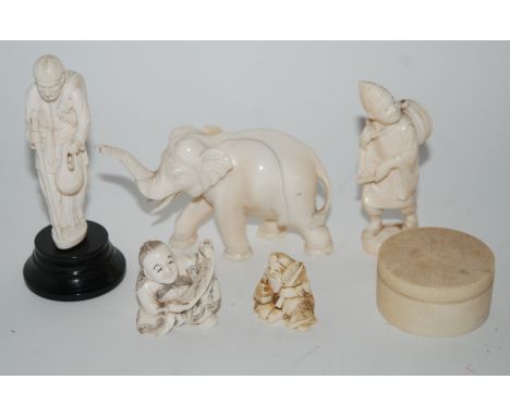 A carved Netsuke, another and carved animals and figures and bronzed figure of two rats Condition Report: Available upon requ