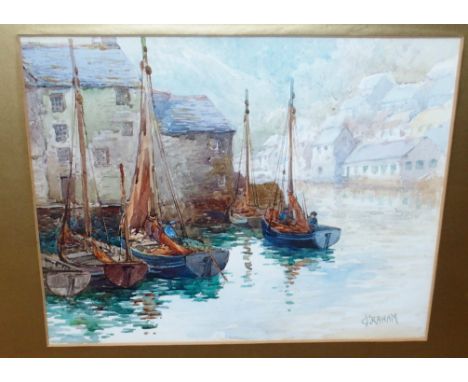 Col J GRAHAM Fishing boats in a harbour, signed, watercolour, 24 x 31cm, HENRY WILKINSON Spaniel with game, signed, colour en