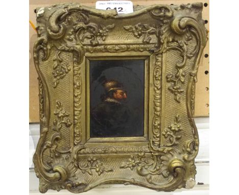 CONTINENTAL SCHOOL Portrait heads in Elizabethan dress, oil on board, 8 x 5.5cm (2) Condition Report: Available upon request