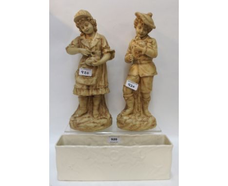 A pair of continental Victorian bisque figures of children and a Spode bulb planter Condition Report: Available upon request