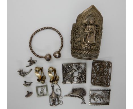 A Chinese silver cuff bangle, a silver Corocraft bird brooch, silver clip brooches by Napier and other items Condition Report