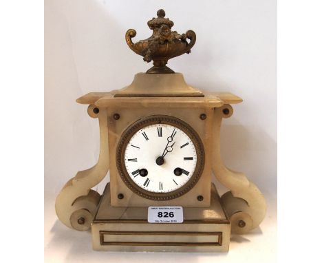 A white onyx mantle clock Condition Report: Available upon request