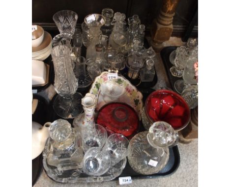 Assorted glassware including cruets bottles, vases decanters etc Condition Report: Available upon request