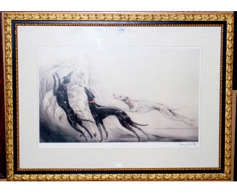AFTER LOUIS ICART Woman with grey hounds, print, 35 x 56cm Condition Report: Available upon request