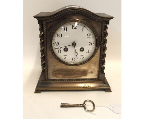 A French silver plated brass mantle clock with barley twist columns Condition Report: Available upon request