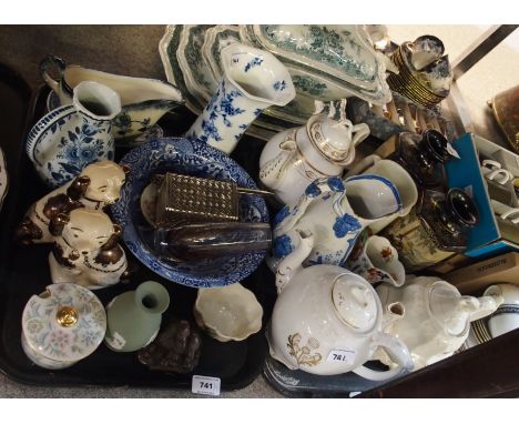 Spode bowl, pair of Satsuma vases, assorted pottery jugs, Victorian teapots, Susie Cooper coffee set, boxed cutlery etc Condi