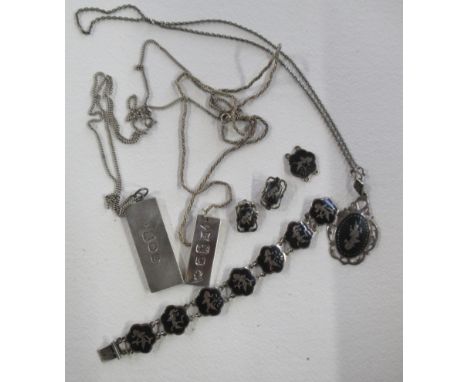 A collection of Niello jewellery, together with two silver pendants