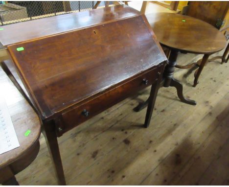 An Antique oak bureau, width 33.5ins, together with an oak tripod table, diameter 29ins, height 30ins