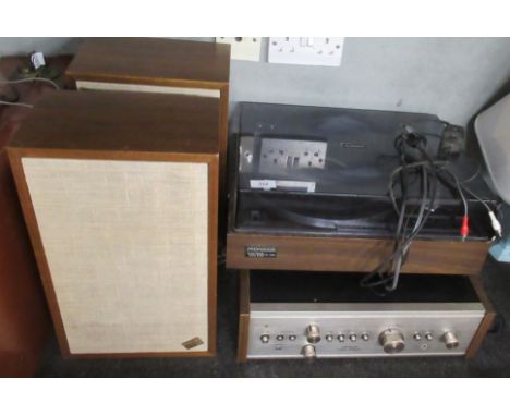 A Pioneer record player. speakers and amplifier