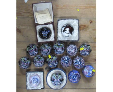 14 Whitefriars Royal Birthday Crown glass paperweights, together with another Whitefriars paperweight and a Caithness glass p