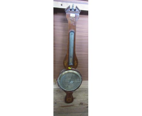 A 19th century inlaid mahogany banjo barometer, the silvered dial engraved Stampa, Hatton gardens, London