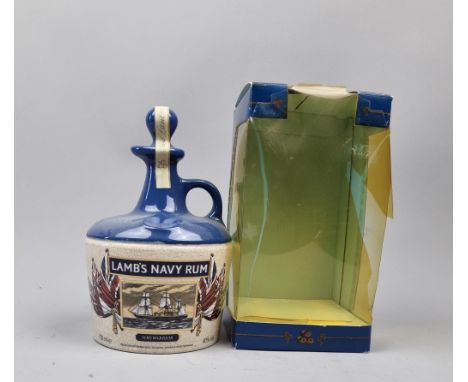 Lamb's Navy Rum HMS Warrior Decanter 1980's   (Fill level feels good. Tax/Plastic seal intact. Please note crackling to ceram