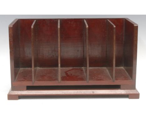 An Edwardian mahogany and marquetry correspondence rack, the ends inlaid with batwing paterae and outlined with boxwood strin