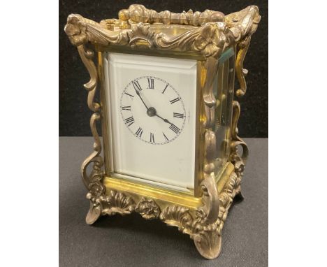 An ornate American alarm carriage clock, Waterburg Clock Co., USA, 13.5cm  high