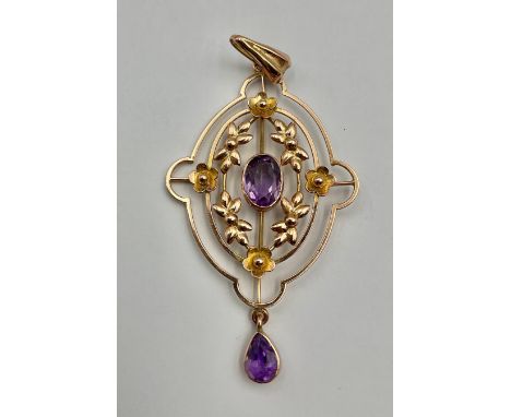 An Art Nouveau 9ct Rose Gold Amethyst Pendant;set with an oval brilliant cut pale purple amethyst measuring approx. 6.5mm x 5