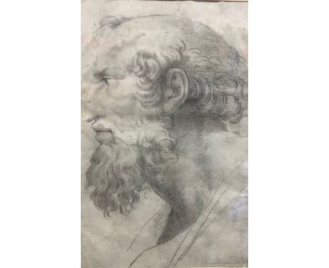Emmanuel Ted** (Continental School, 19th century)  Profile Portrait of a Saint after the Old Masters signed, pencil sketch, 2