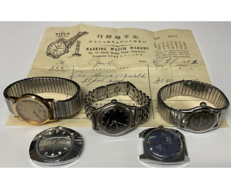 A 1950s Hinga Incabloc gentleman's wristwatch, two tone black and brown dial, white Arabic numerals and block baton markers, 