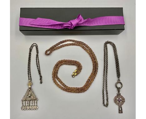 Three Silver Chains;to include an Italian made 14ct gold overlay sterling silver byzantine chain, stamped "ITALY 925", measur