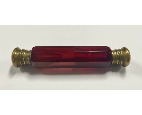 A Victorian ruby glass double ended scent bottle, 10cm long