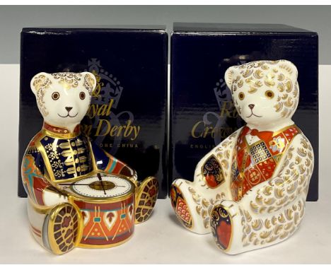 A Royal Crown Derby paperweight, Drummer Teddy,  exclusive signature edition of 1,500 for Goviers of Sidmouth, designed by Jo