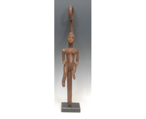Tribal Art - a Tiv [Tiiv] figural dance wand, 46cm long, Nigeria, collector's display stand