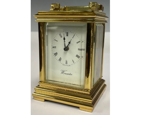An English gilt metal miniature carriage clock, by Worcester, 9cm high